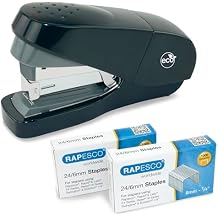 Rapesco 1688 ECO Flat Clinch Stapler with 2000 Staples Type 24/6mm High Capacity 1/4", Less Effort, 35 Sheet Capacity, Non-Slip Desktop Stapler, Handle Grip, Top-Loading, Half-Strip, Black