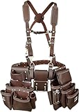 AP-LEATHER PRO-19 100% Genuine Full Grain Leather Tool Belt/Pouch/Bag, tool belt with suspenders, Comfort Back Support Tool Pouches With Suspenders (Chocolate Brown)