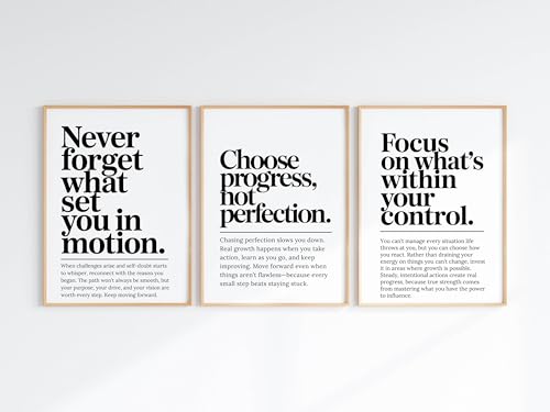 Image of Dakshestry Artworks Motivational Quote Wall Painting Set of 3 for Office & Study Room | Inspirational Typography Wall Decor Frames for Bedroom, Living Room, Workspace & Home Office | Minimalist Modern Wall Art