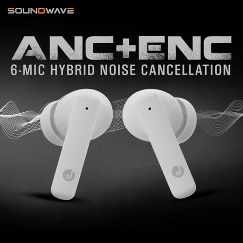 Image of JUST CORSECA Soundwave Earbuds with Type C Charging | ANC & ENC Model | Low Latency Bluetooth 5.3 | IPX4 Water Resistance | Smooth Touch Controls (White)