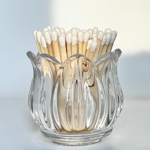 Match Holder with Striker x 3 Glass Matches Holders for 3.5 Inch Match Box Matchstick Holder Jar for Scented Candle on Dining Table Fireplace Bathroom Decoration Not Include Matches