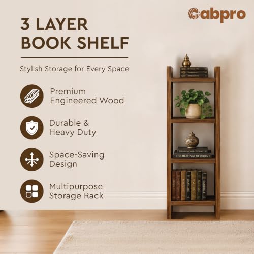 Image of Book Shelf for Home Library with Assembly | Laminated Engineered Wood Storage Rack for Living Room, Office, Kitchen, Bedroom (Walnut, 3 Layer)