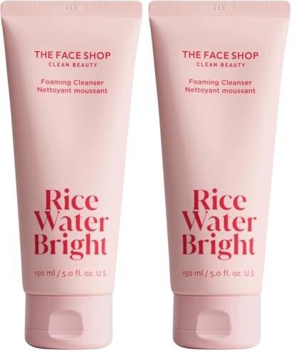 Image of The Face Shop Rice Water Bright Foaming Cleanser, Hydrating Korean Face Wash with Ceramides, Deep Pore Cleansing, All Skin Types, Gentle Skincare, Vegan, 5.0 fl. oz. (Pack of 2)