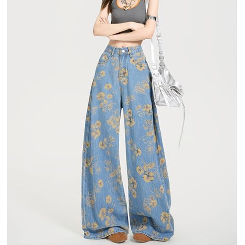 Fashion Casual Women's Jeans High Waisted Y2K Vintage Cute Floral Printed Streetwear Baggy Denim Pants2