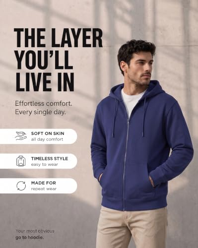 Image of Nobero Classic Zipper Hoodie for Men | Zip Up Hoodies for Men | Regular Fit | Full Zip Closure | Drawstring Hood | Zipped Hooded Sweatshirt | Cotton Rich Zipper Fleece Hoodie