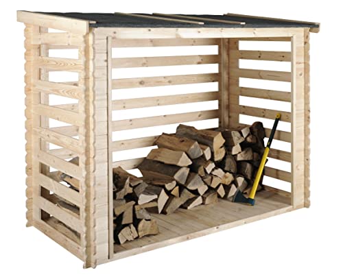 Burger Abri bûches en bois CÔME Jardipolys | 234 x 125 x 181 cm | 3,5 stères | Abri de stockage à bois avec plancher | Rangement pour bois de chauffage avec toit en toile bitumée