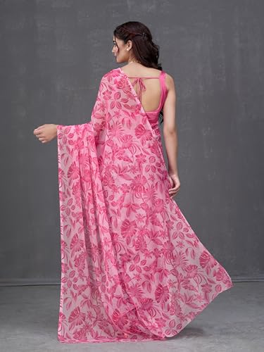Image of Garden Vareli Nara Chiffon All-Over Floral Print Saree With Blouse Piece