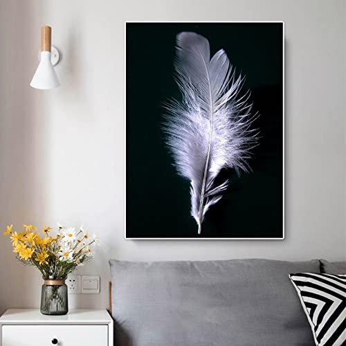Toile Peinture Plume pour Habiller un Mur Vide Salon Noir et Blanc