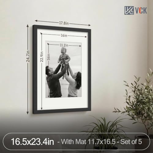 Image of VCK A2 Picture Frame 5 Pack, Black Wood with A3 Mat, for Gallery Wall