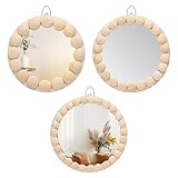 Novabright 3 Pcs Boho Mirror Wall Decor 4.72 Inch Small Round Circle Decorative Mirrors with Wood Bead Hanging Wall Art for Farmhouse Rustic Home Living Room, Bedroom, Bathroom, Entryway