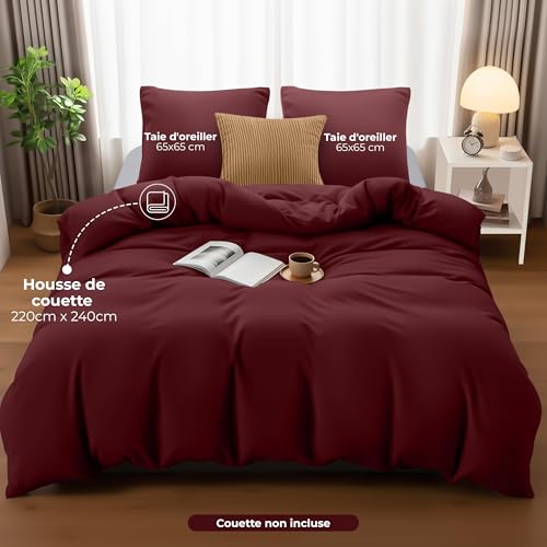 Image of Utopia Bedding Bed Linen 220 x 240 cm + 2 Pillowcases 65 x 65 cm, Burgundy | Microfibre duvet cover with zip, Oeko-Tex certified, easy to assemble - ideal for home and hotels