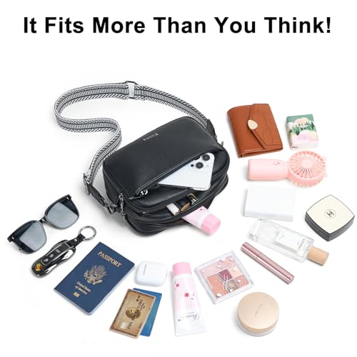 Image of Bluome 4 Zips Crossbody Bags Purses Handbags For Women Small Pu Leather Shoulder Cross Body Travel Bag For Woman Guitar Strap Trendy Black