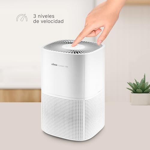 Miniatura 4 de Ufesa Comfort 1300 Purificador de Aire con Filtro HEPA, Potencia de 15W, Tasa de Purificación de Aire CADR 130 m³/h, Cobertura hasta 55 m², 3 Velocidades, Silencioso ≤55dB, Blanco