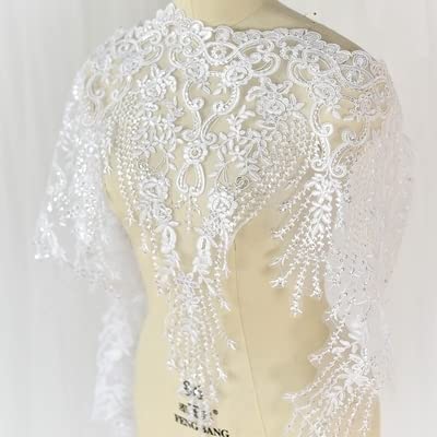 Multicolor Ultra largo paillettes ricamo tessuti di pizzo accessori 60 cm sposa velo da sposa abiti in pizzo fai da te materiali artigianali- bianco, prezzo 3 yard