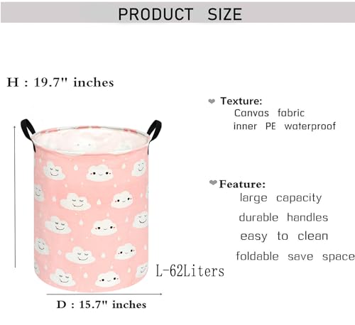 Image of Kids Laundry Hamper Clothes Gift Basket Storage Laundry Baskets Organizer Bin with Handles for Nursery Room (Smile)