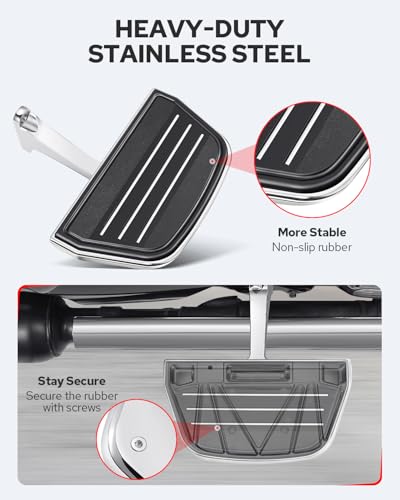 Image of Benlari Passenger Floorboards Motorcycle Footboards Stainless Steel with Mount Kits Compatible with Harley Davidson Touring Road King Street Glide Road Glide Electra Glide 1993-2025 Streamline(Chrome)