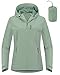 Outdoor Ventures Damen Regenjacke 10000MM Wasserdicht Leichte Gefüttert Packbar Sportjacke Funktionsjacke Atmungsaktiv Fahrrad Jacke mit Kapuze Mintgrün M