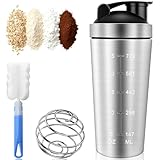 Coctelera de Proteínas Acero Inoxidable 750ml con Bola Mezcladora y Cepillo Limpieza, Regalos