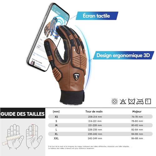 Gants en cuir pour travaux et mécanique de précision taille M