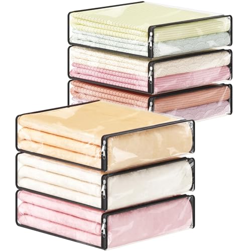 Lifewit 14L Clear Sheet Storage Bags with Zipper 6 Pack, Plastic Sweater Storage Bins for Clothing, Vinyl Foldable Clothes Containers Organizers for Closet, Blankets, Bedding 15.7 x 13.8 x 3.9 Inch