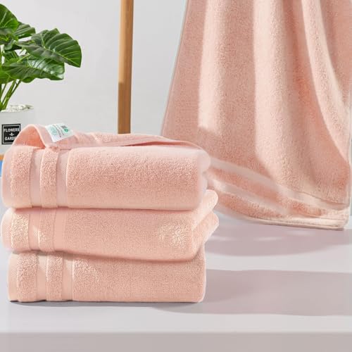 Image of VOOVA & MOVAS Pink Hand Towels Set of 4, 14 inchx30 inch - 100% Cotton | Light Weight | Thick 480GSM | Soft | Absorption, Guest Hand Towel Sets for Bathroom & Kitchen, Coral Pink Bathroom Decor