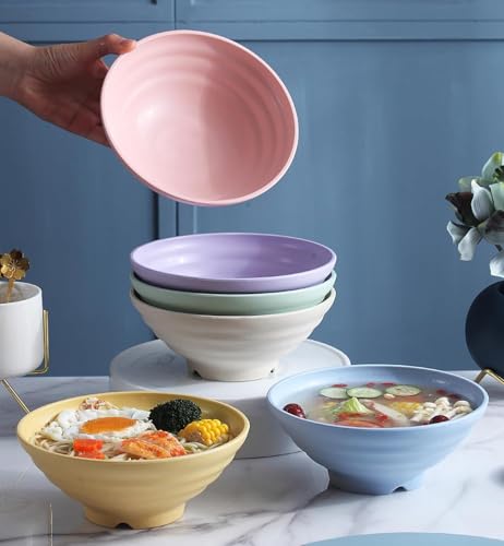 Image of Wheat Straw Salad Bowls Set (900ml) - Large Microwave Safe, Unbreakable & Stackable Bowls for Salad, Pasta, Soup, Ramen - BPA-Free, Eco-Friendly, Lightweight Serving Bowls for Kitchen (4, Purple)