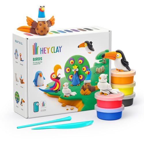 Hey Clay Birds - Colorful Kids Modeling Air-Dry Clay, 15 Cans with Fun Interactive App - Gift for Kids 3+