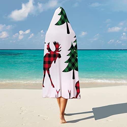 Buffalo Plaid Woodland Deer Checkered Wearable Hooded Blanket Soft Warm Throw Blanket Robe Cloak Wrap For Bed Sofa Bedding 60"X80" #TOP3