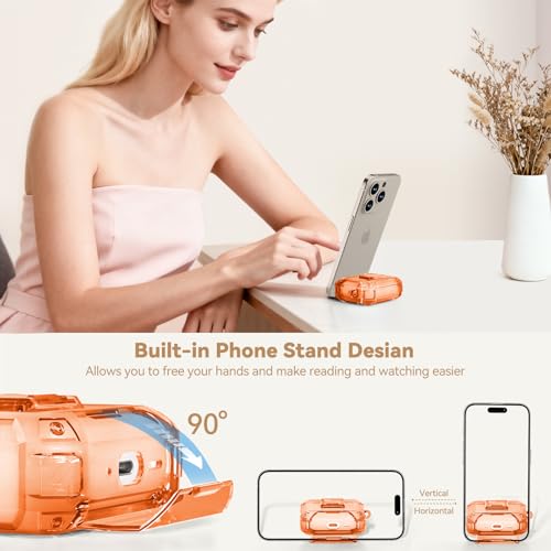 Image of for AirPods Pro 3 Case with Safety Lock,Clear Case Soft TPU Shock-Proof Protective Cover with Cute Bling Keychain and Cleaner kit for Women Girls-Clear Orange