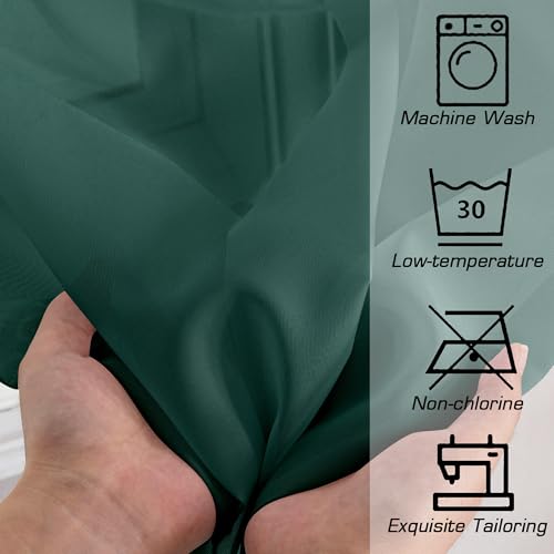 Image of Simplebrand Hunter Green Sheer Curtains 96 Inches Long 2 Panels, Light Filtering Rod Pocket Solid Color Window Sheer Curtain Panels, Elegant Curtains & Drapes for Living Room, Bedroom, 42 inch W x 96 inch L