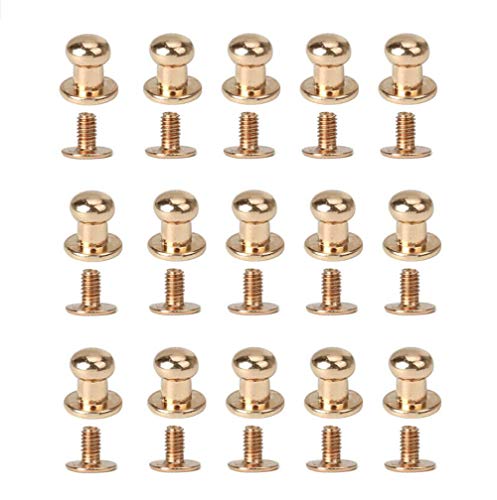 50 Sets Alloy Round Head Button Studs Screwback Screw Stud Spot Nail Rivet Repairs Replacement for DIY Leather Craft Bag Belt Wallet Handbag Decoration Accessories (Gold 6mm)