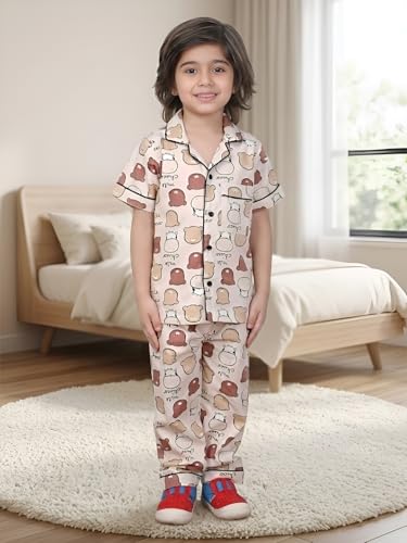 Image of POLKA TOTS 100% Pure Cotton Half Sleeve Night Suit for Kids, Girls & Boys | Cotton Pyjama Set | Unisex Night Dress for Children | Night Suit for Girls |Sleepwear for Kids | Winter Night Dress for Boys