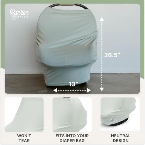 Image of Parker Baby 4 in 1 Car Seat Cover for Girls and Boys - Stretchy Carseat Canopy, Nursing Cover, Grocery Cart Cover, High Chair Cover - Sage