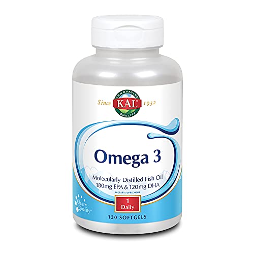 KAL Omega 3 | Omega-3 Fish Oil for Healthy Heart, Joint & Brain Support | 180mg EPA, 120mg DHA (120 CT, 120 Serv)