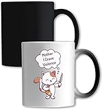 Tasse mit niedlichem Katzenmotiv, Motiv: Mutter I Crave Violence, Fischmesser, Farbwechsel, Weiß