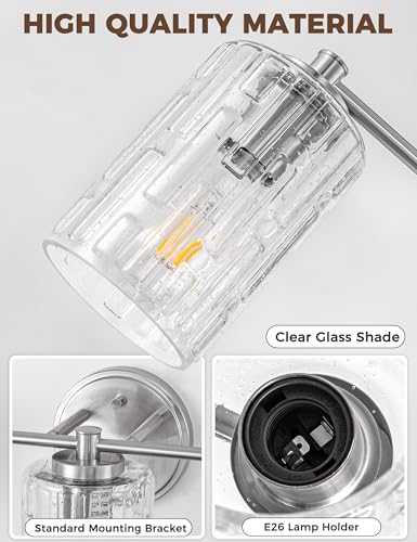 Image of DORESshop Bathroom Light Fixtures, 3-Light Brushed Nickel Bathroom Lighting Fixtures Over Mirror, Modern Vanity Lighting with Crystal Glass Shade, Wall Sconce for Mirror Bedroom Dressing Room Hallway