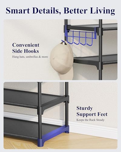 Kitsure-10-Tier-Shoe-Rack-Tall-Shoe-Organizer-322-Wide-Black-Large-Capacity-Shoe-Storage-with-Hooks-Shoe-Shelf-for-Closet-Entryway-Bedroom-Living-Room-Zapateras-Organizer