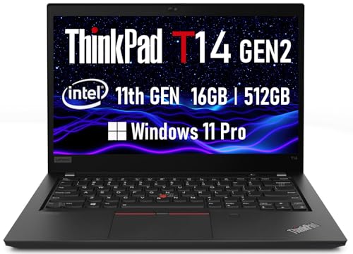 Lenovo ThinkPad T14 Gen 2 Business Laptop, 14" Full HD (1920 x 1080) Notebook PC, 11th Gen Quad-Core i5-1145G7, 16GB DDR4, 512GB SSD, HDMI, Windows 11 Pro (Renewed)