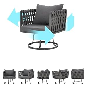 HOMREST 7 Pieces Metal Patio Furniture Set, Outdoor Aluminum Furniture w/Loveseat, 2 Swivel Chairs, Ottoman, Woven Rope Modern Patio Conversation Set for Balcony, Garden, Yard (9 Seats, Grey) HOMREST 7 Pieces Metal Patio Furniture Set Outdoor Aluminum Furniture wLoveseat 2 Swivel Chairs Ottoman Woven Rope Modern Patio Conversation Set for Balcony Garden Yard 9 Seats Grey