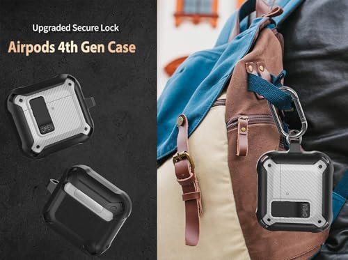 Image of Olytop for Airpods 4 Case with Lock Clip, Rugged Apple Airpods 4th Generation Cover 2024 Men Women, Armor Shockproof iPod 4 Gen Protective Hard Shell with Carabiner&Cleaner kit,CF Black /White