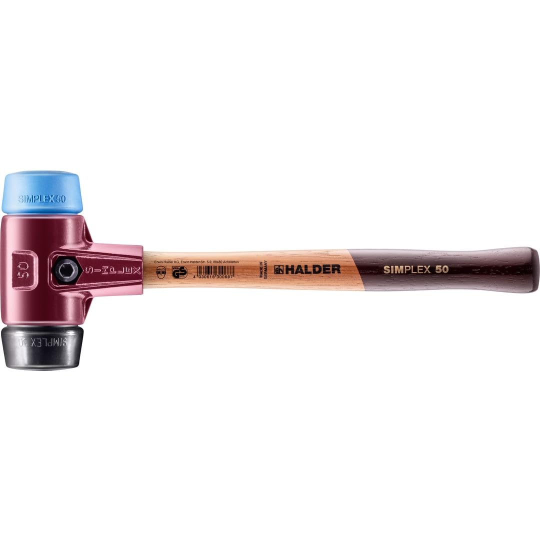 Maillet SIMPLEX, TPE souple/caoutchouc chargé; avec boîtier en fonte malléable et manche en bois | D=50 mm | 3012.050