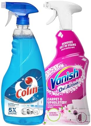 Complete Home Surface & Upholstery cleaning Kit | Colin Glass and Surface Cleaner Liquid, 750 ml with Instant Stain Remover Spray, 500 ml | India's #1 Glass Cleaner & Upholstery spray