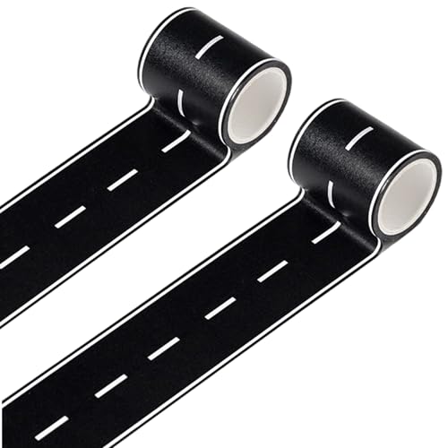 2 Rolls Road Tape Ideal for Kids Reusable Race Track Tape Ideal for Toy Cars Easy Peel Residue Free Design Create Custom Tracks Anywhere (5cm x 5m Each)