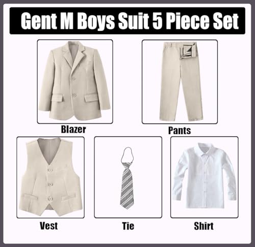 Image of Suit for Boy Formal Slim Fit Tuxedo 5 Pieces Kids Toddler Wedding Outfit Blazer Pants Vest Set Boys Suits