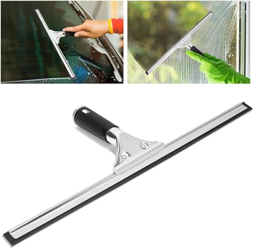 Limpiacristales de Acero Inoxidable para Baño y Mampara, Escobilla de Goma para Ventana, Rasqueta Limpiacristales para Ducha con Labio de Goma, 30cm