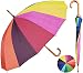 RainStoppers Auto Open 16-Panel Rainbow Umbrella with Wood Hook Handle, 48-Inch