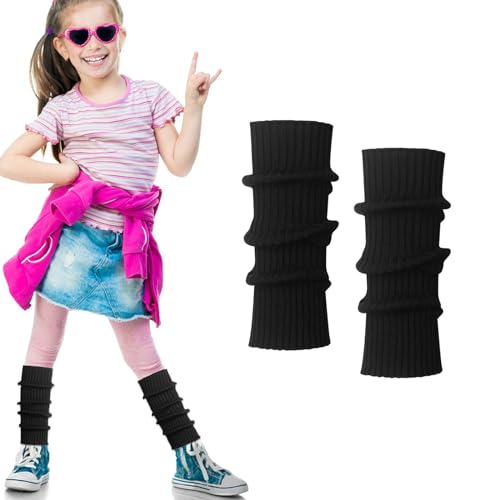 ONUPGO Leg Warmers for Kids Girls Toddler Leg Socks Neon Knit Ribbed Baby Leg Warmers Boys Arm Warmer Winter Fingerless Gloves for Women, 80s Outfit for Kid (Black)