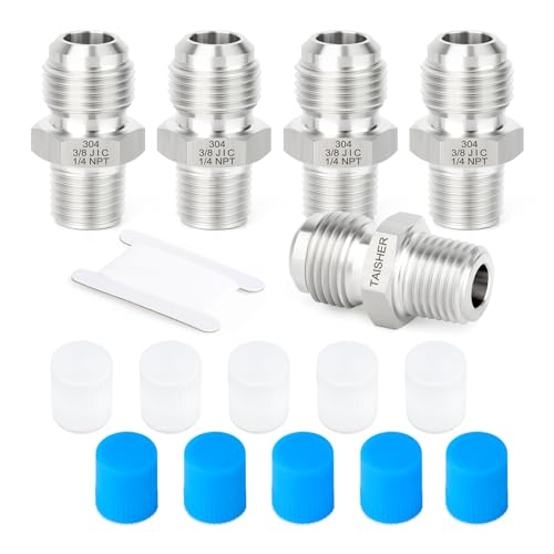 Image of TAISHER 5PCS Forging of 304 Stainless Steel JIC Flare Tube Fitting, 3 /8 inch JIC Male x 1 /4 inch NPT Male, Half Union