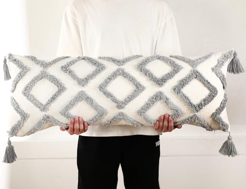 PANOD Federa decorativa per cuscino lombare lunga, 30 x 66 cm, in cotone super morbido, moderna, lunga, rettangolare, per letto, divano, casa di campagna, soggiorno, azzurro