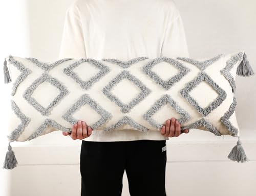 PANOD Decorative Long Lumbar Pillow Cover 12x36 Boho,Super Soft Chenille